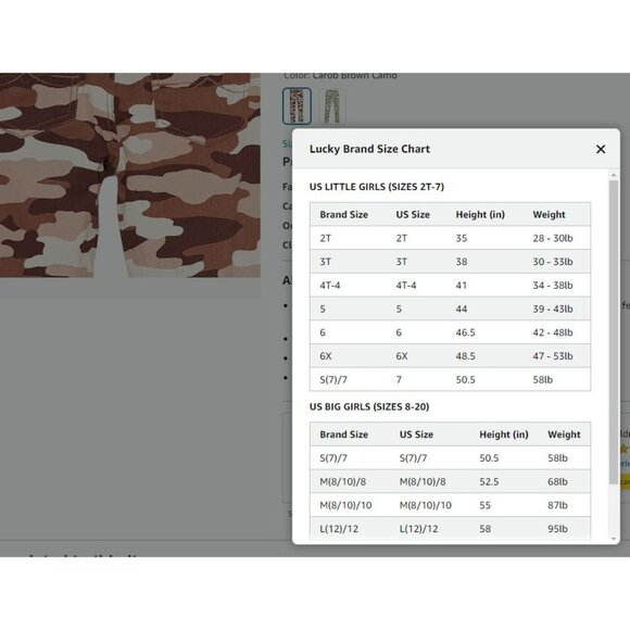 Lucky Brand Girls Pull-on Stretch‎ Jegging Pants In Brown Camo - Size M 8/10Y - Picture 5 of 9